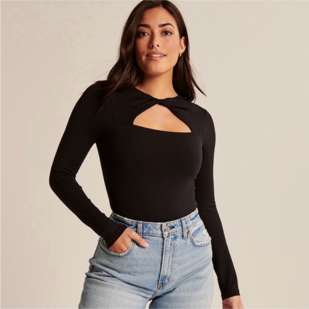Abercrombie Long Sleeve Twist Neck Bodysuit - XS, Black